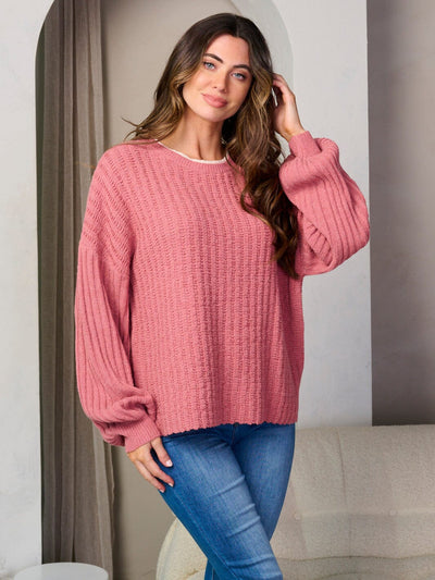 WOMEN'S LONG SLEEVE V-NECK PULLOVER KNIT SWEATER