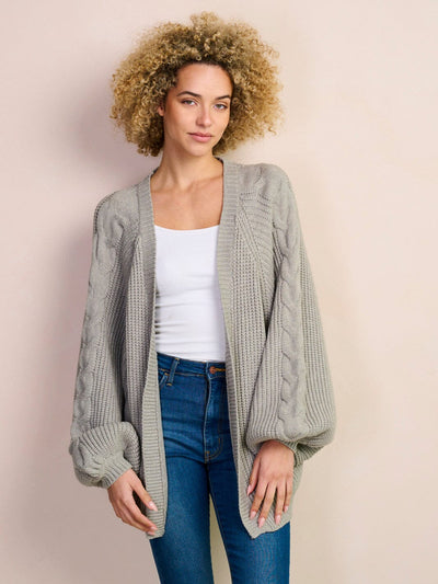 WOMEN'S LONG PUFF SLEEVE OPEN FRONT KNIT CARDIGAN