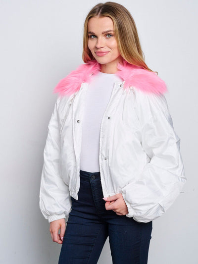 WOMEN'S LONG SLEEVE BUTTON UP REMOVABLE NECK COLORBLOCK JACKET