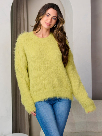 WOMEN'S LONG SLEEVE FUZZY DETAILED PULLOVER SWEATER