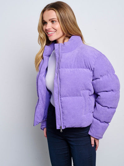 WOMEN'S LONG SLEEVE ZIP UP POCKETS PUFFER JACKET