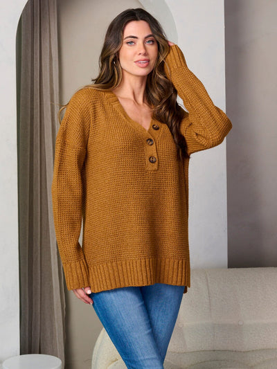 WOMEN'S LONG SLEEVE V-NECK PULLOVER SWEATER