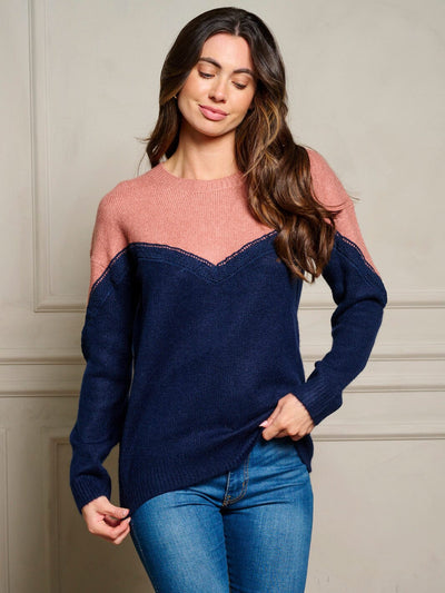 WOMEN'S LONG SLEEVE PULLOVER COLORBLOCK SWEATER