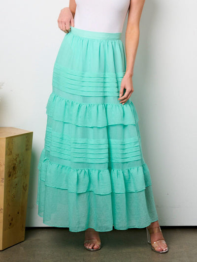 WOMEN'S ZIP UP TIERED RUFFLE MAXI SKIRT