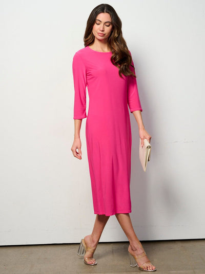 WOMEN'S 3/4 SLEEVES SOLID MIDI DRESS