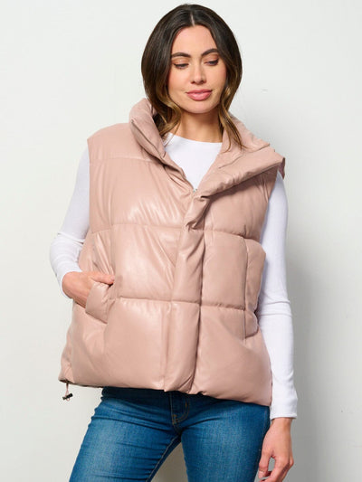 WOMEN'S SLEEVELESS ZIP UP FRONT POCKETS PUFFER PADDED VEST