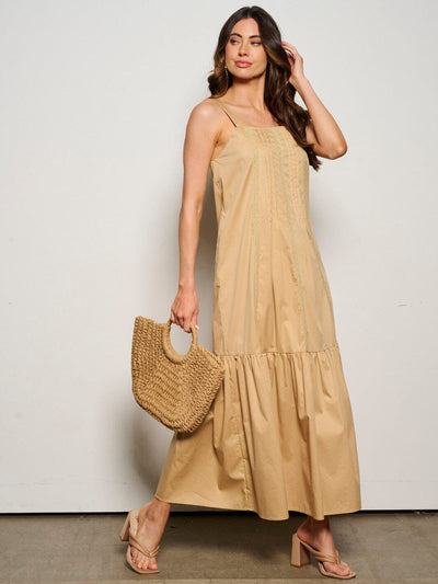 WOMEN'S SLEEVELESS POCKETS TIERED OPEN BACK MAXI DRESS