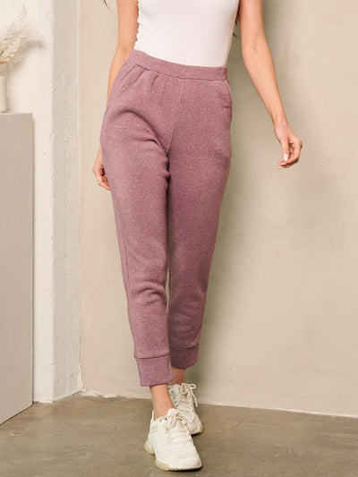 WOMEN'S SOLID POCKETS FLEECE PANTS