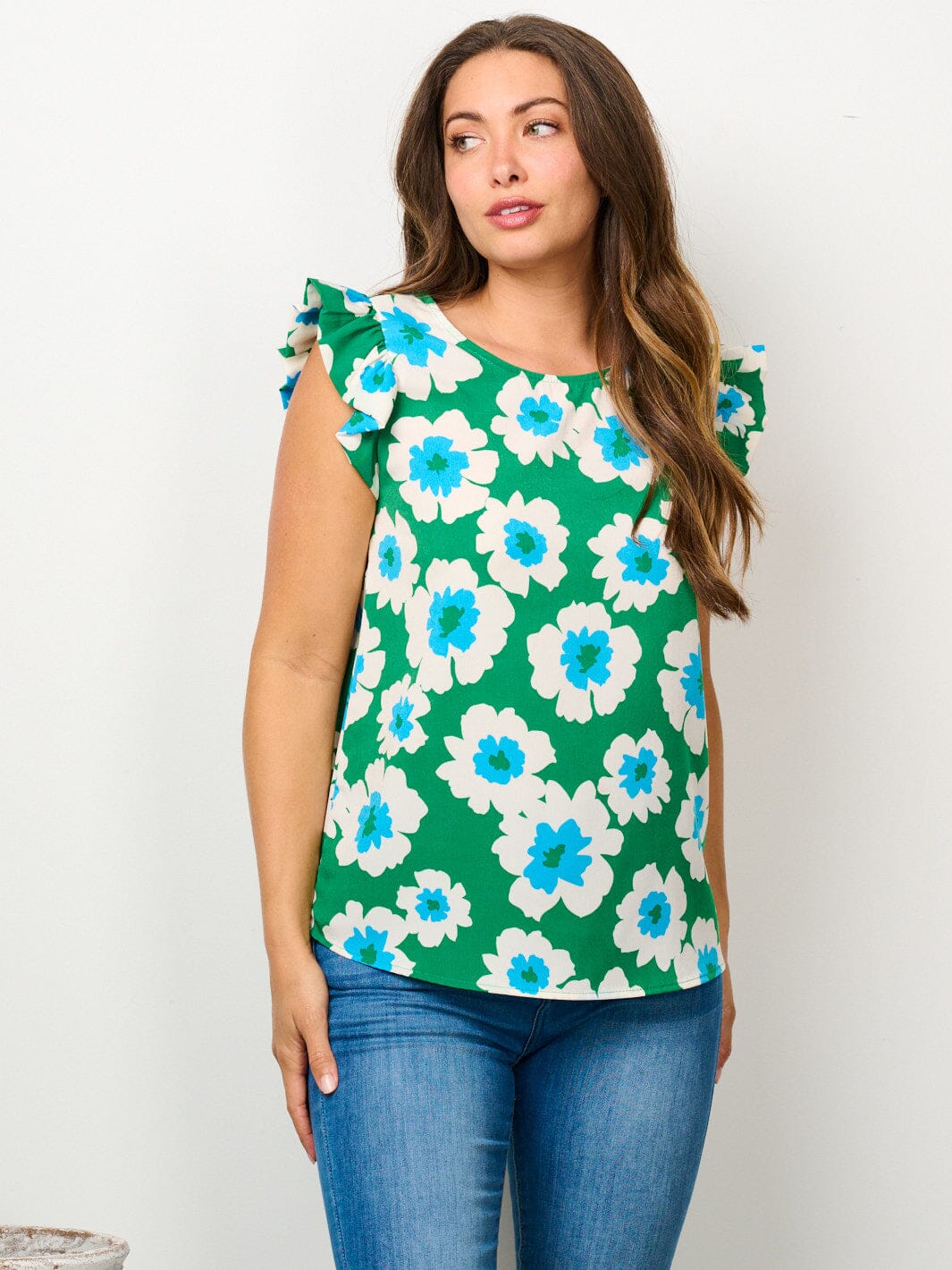 Womens Ruffle Sleeve Floral Blouse Top 6190