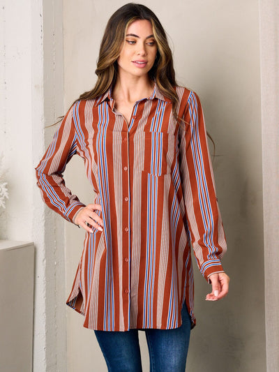 WOMEN'S LONG SLEEVE BUTTON UP MULTI TOP