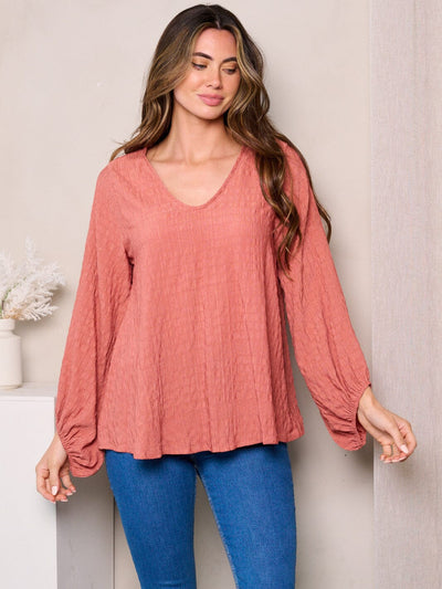 WOMEN'S LONG BALLON SLEEVES V-NECK LOOSE FIT TOP