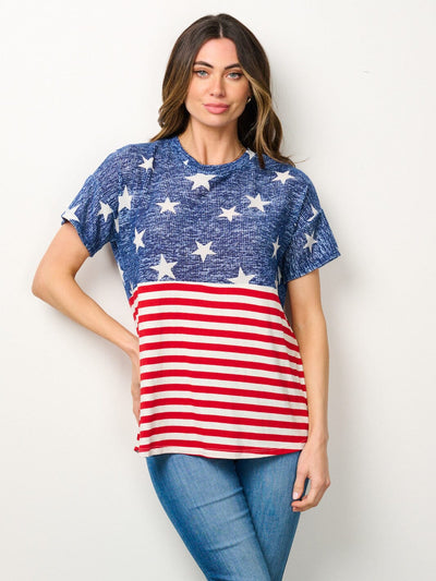 WOMEN'S SHORT SLEEVE AMERICAN FLAG GRAPGIC TOP
