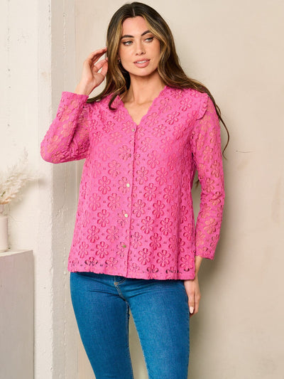 WOMEN'S LONG SLEEVE BUTTON UP LACE BLOUSE TOP