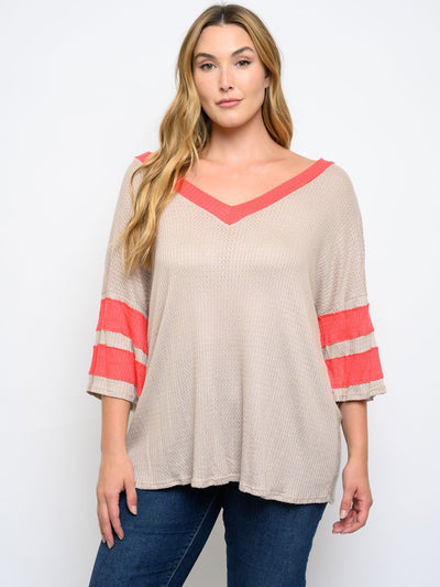 PLUS LONG SLEEVE V-NECK TOP