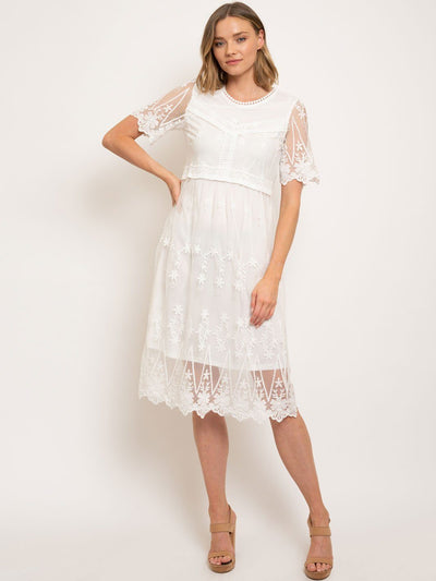 WOMEN'S LACE FLORAL DETAIL MIDI DRESS