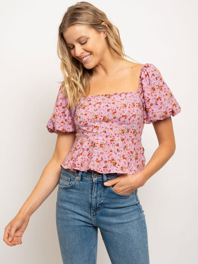 WOMEN'S PUFF SLEEVES FLORAL TOP