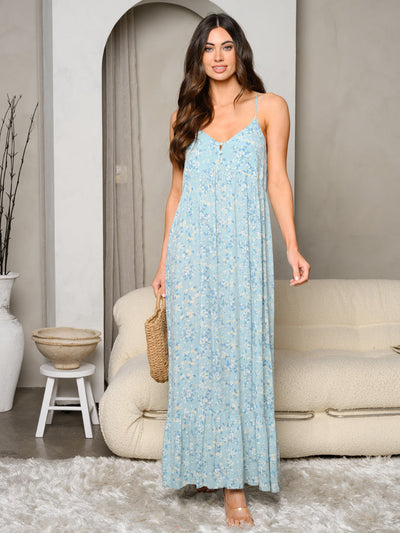 WOMEN'S SLEEVELESS DITSY FLORAL HELTER NECK MAXI DRESS