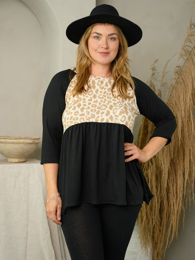 PLUS SIZE 3/4 SLEEVE ANIMAL PRINT TOP