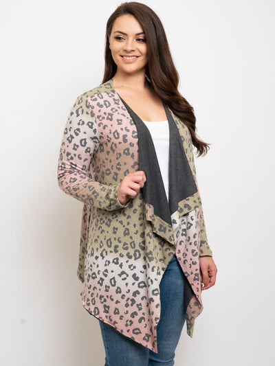 PLUS SIZE ANIMAL PRINT CARDIGAN