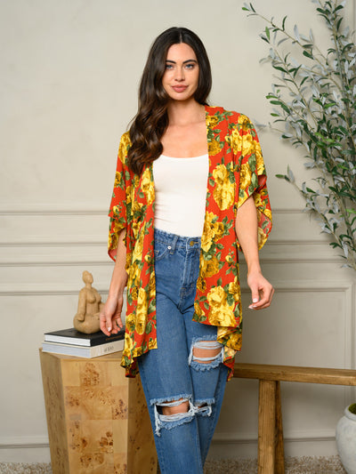 WOMEN'S SHORT SLEEVE FLORAL KIMONO