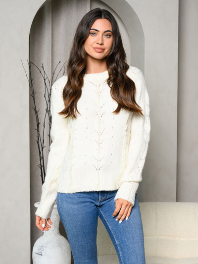 WOMEN'S LONG SLEEVE KNIT LACE FRONT DETAILED SWEATER