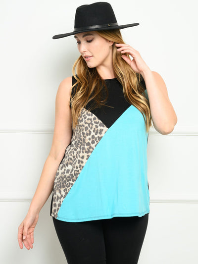 PLUS SIZE ANIMAL PRINT CONTRAST TANK TOP