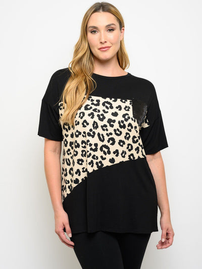 PLUS SIZE ANIMAL PRINT SHORT SLEEVE TOP