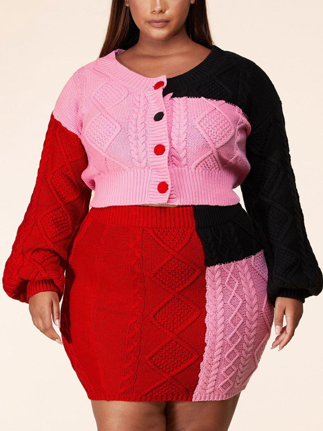 PLUS SIZE COLORBLOCK 2PC. SWEATER AND MINI SKIRT SET Wholesalefashiontrends