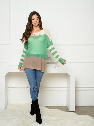 WOMEN'S LONG SLEEVE TUNIC COLORBLOCK TOP